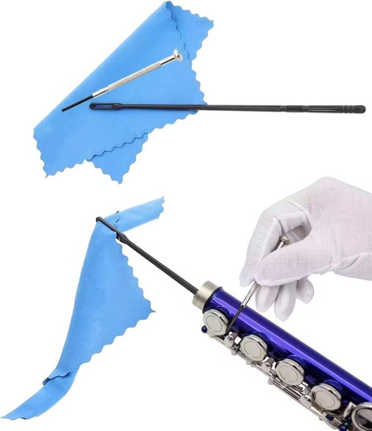 SKYNEO Flute Cleaning Kit Include 1pc Cotton Cleaning Brush  Flute Swab  Double-End Dust Brush Flute Cleaning Rod  Screwdriver for Flute Repairing Cork Grease  a Pair Cotton Gloves  1pc Flute Cleaning Cloth - Image 5